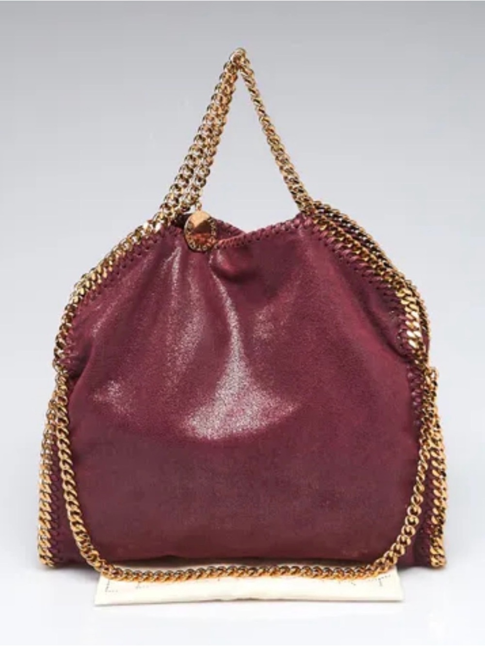 Stella McCartney Burgundy Suede-Look Shoulder Bag with Gold Chain Trim - Picture 1 of 8